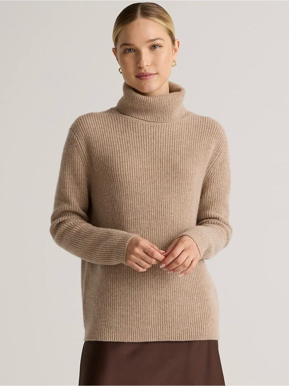 Quince Mongolian Cashmere Fisherman Turtleneck Sweater In Oatmeal, Size Small